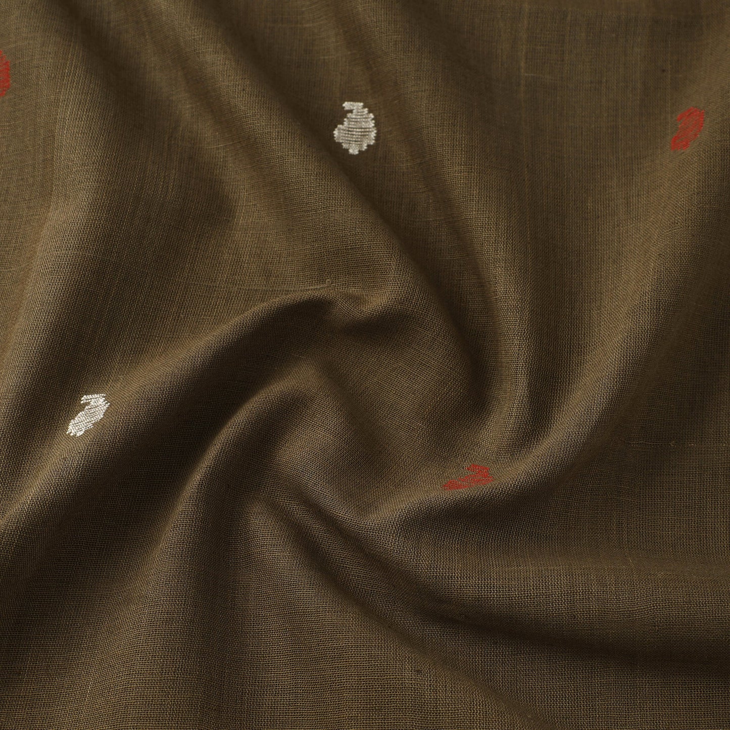 Brown Handspun Handloom Natural Dyed Cotton Jamdani Fabric