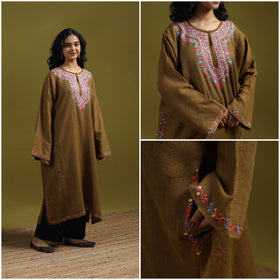 Handwoven aari hand embroidered kashmiri merino wool pheran