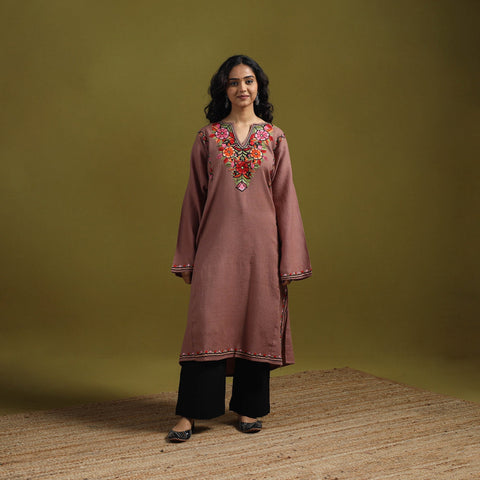 Handwoven aari hand embroidered kashmiri merino wool pheran