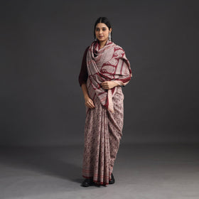 Brown - handwoven merino wool bagh saree 01 - handcrafted