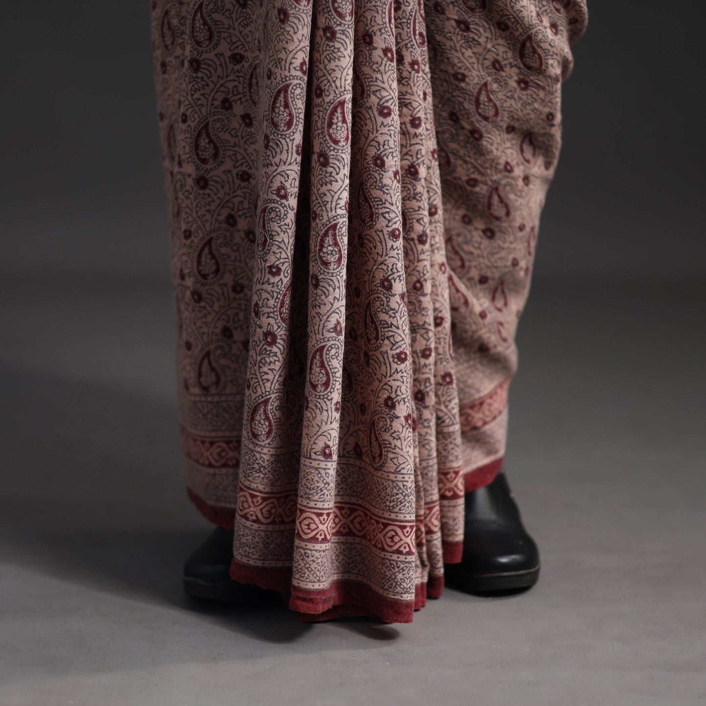 Brown - handwoven merino wool bagh saree 01 - handcrafted