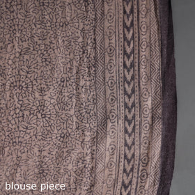  Brown Handwoven Merino Wool Bagh Block Print Saree
