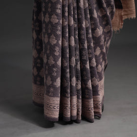  Brown Handwoven Merino Wool Bagh Block Print Saree