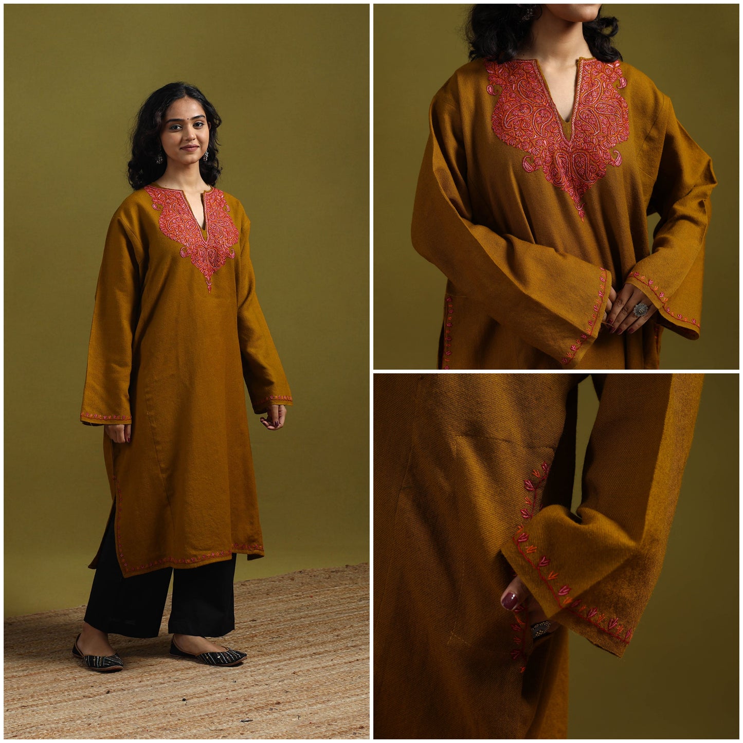 Handwoven sozni hand embroidered kashmiri merino wool