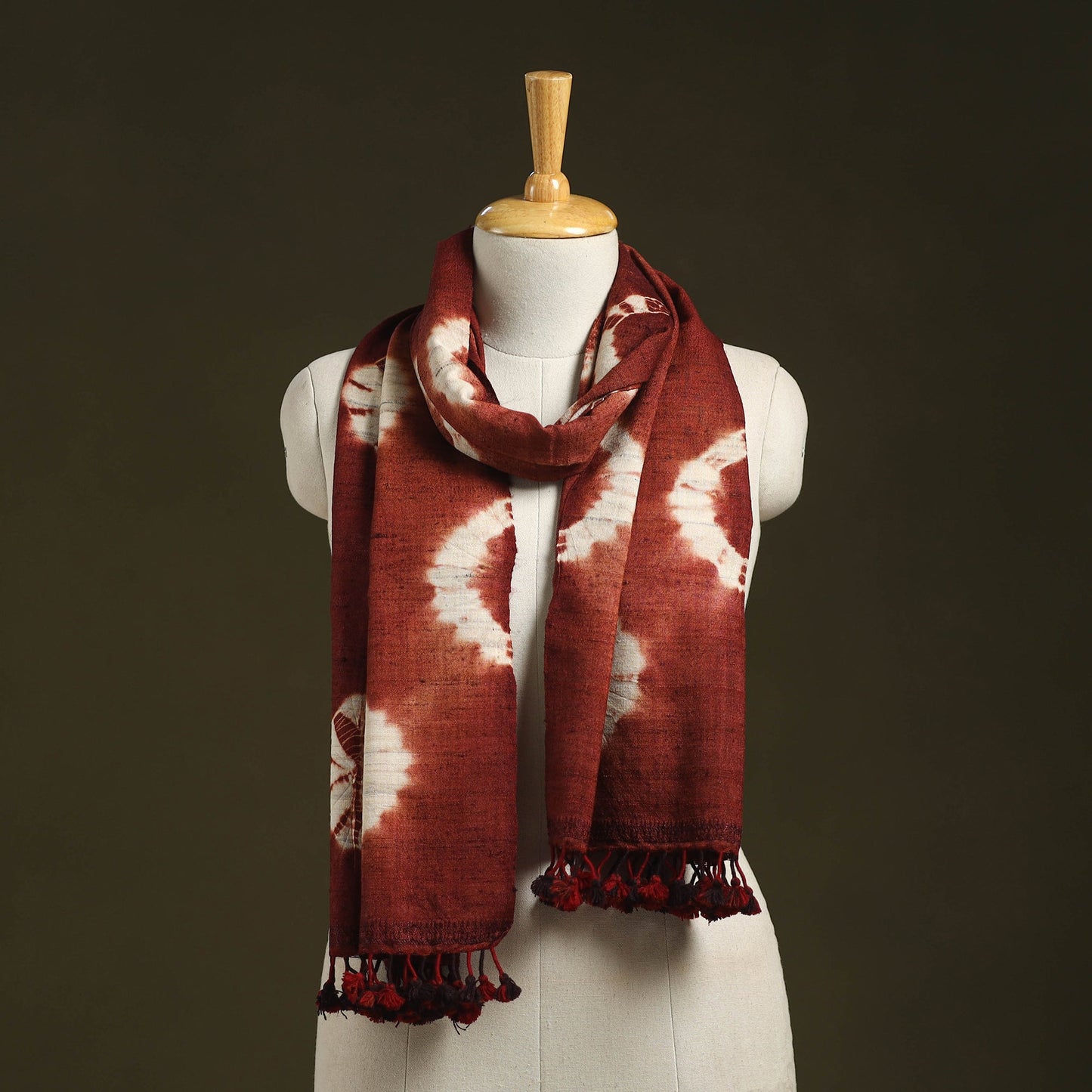 Brown - handwoven tussar x merino wool tie-dye shibori