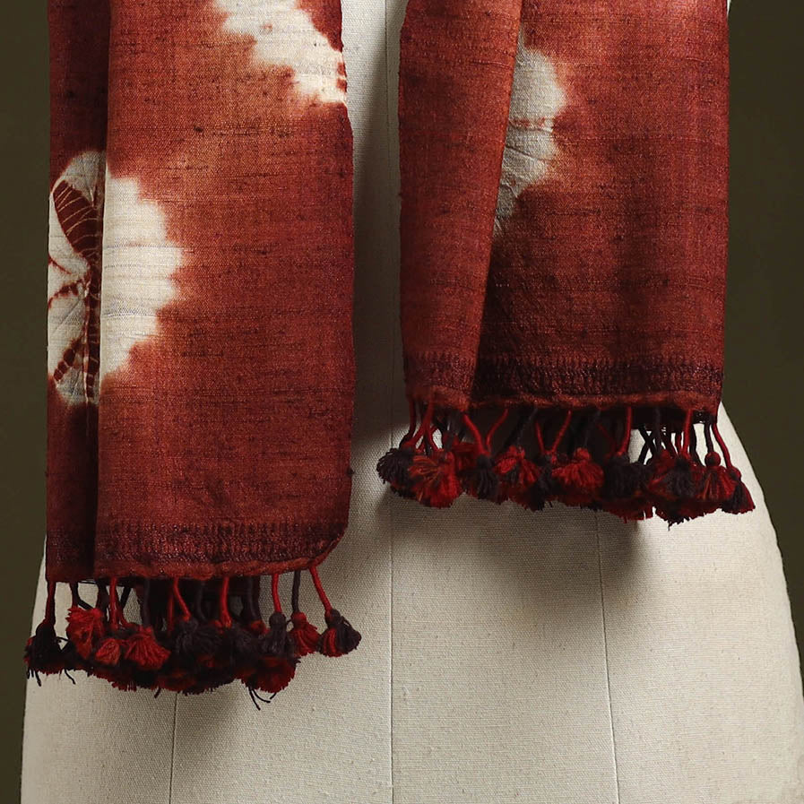 Brown - handwoven tussar x merino wool tie-dye shibori