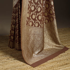 Brown - handwoven zari jaal work mulberry x muga silk heavy