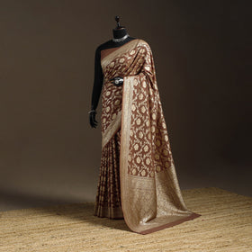 Brown - handwoven zari jaal work mulberry x muga silk heavy