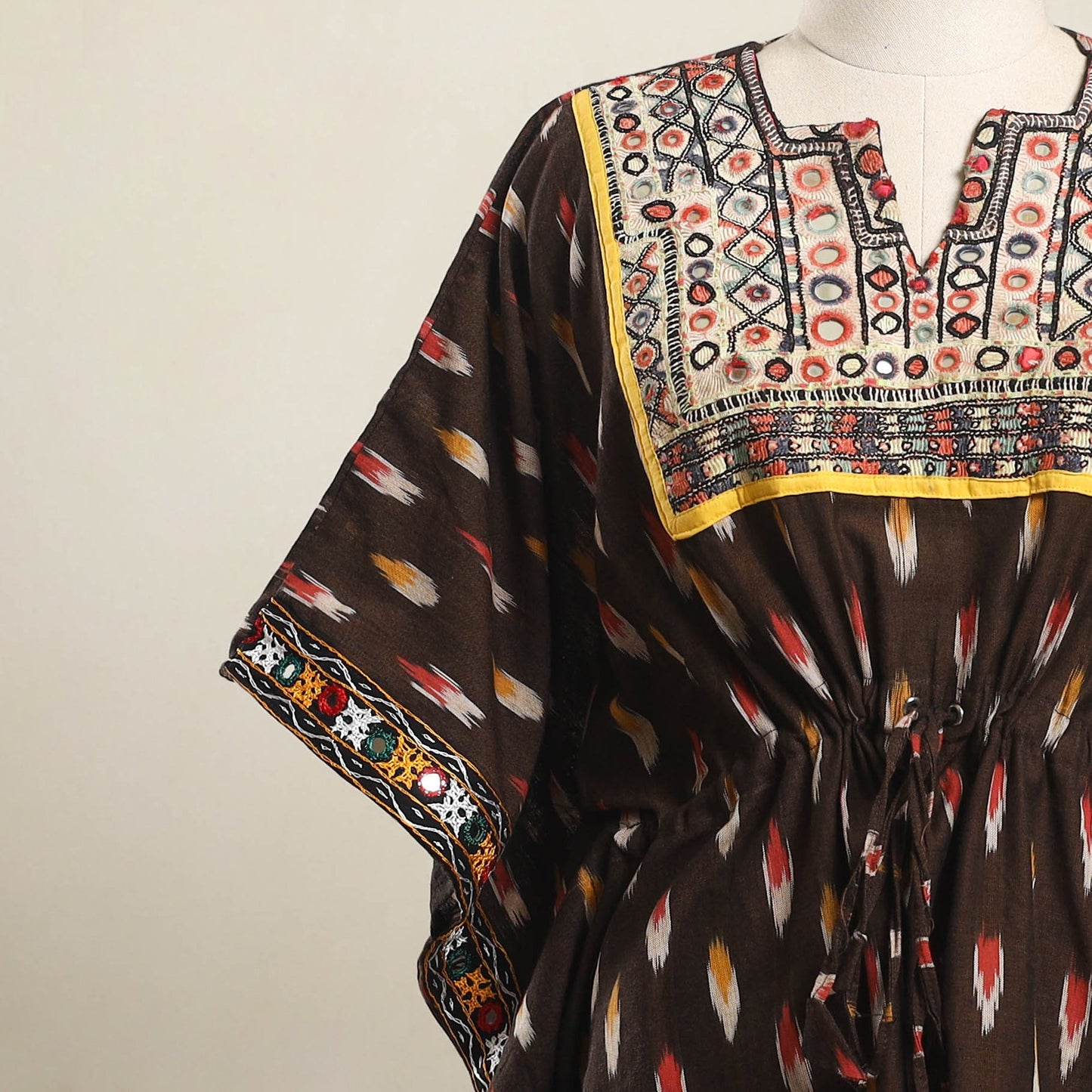 Ikat Cotton Kaftan with Desert Thread Embroidery (Short)