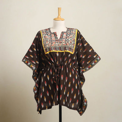 Ikat Cotton Kaftan with Desert Thread Embroidery (Short)