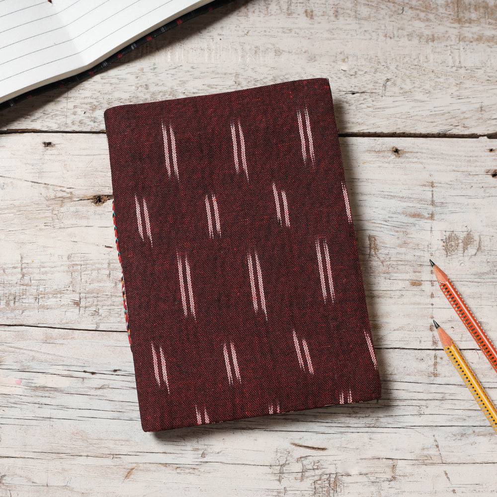 Brown - Ikat Fabric Cover Handmade Paper Notebook (7 x 5 in)