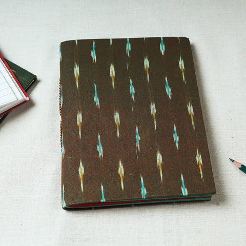 Brown - Ikat Fabric Cover Handmade Paper Notebook (9 x 7 in)