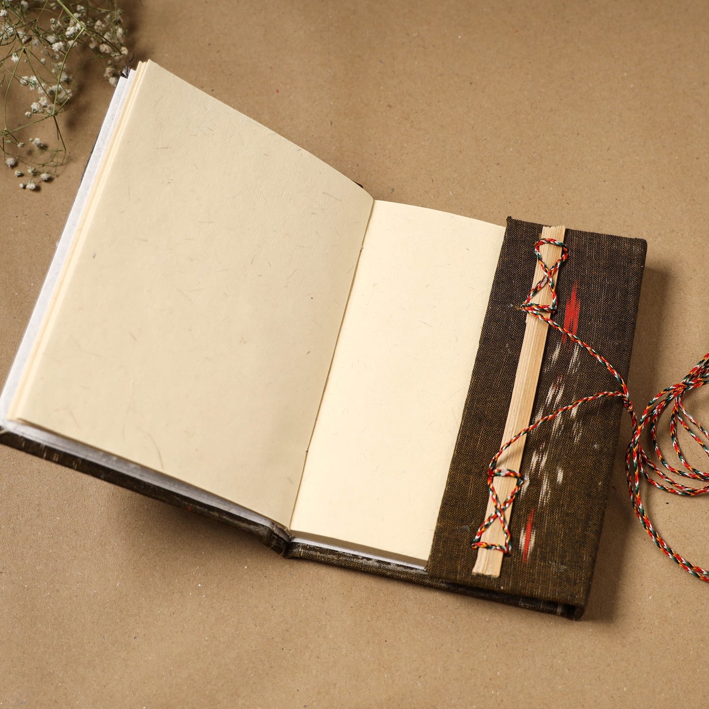 Ikat fabric cover handmade paper notebook with thread lock