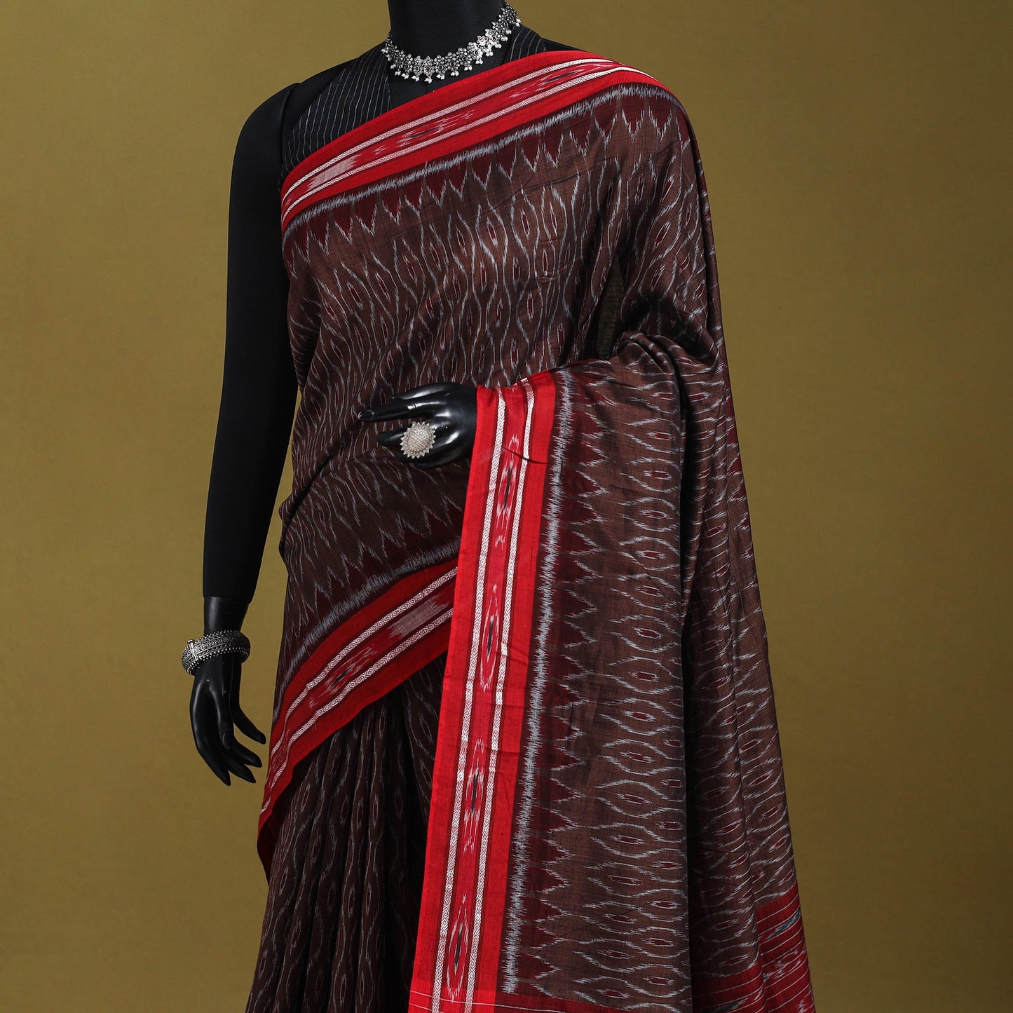 Brown - ikat handloom cotton sambalpuri saree 09