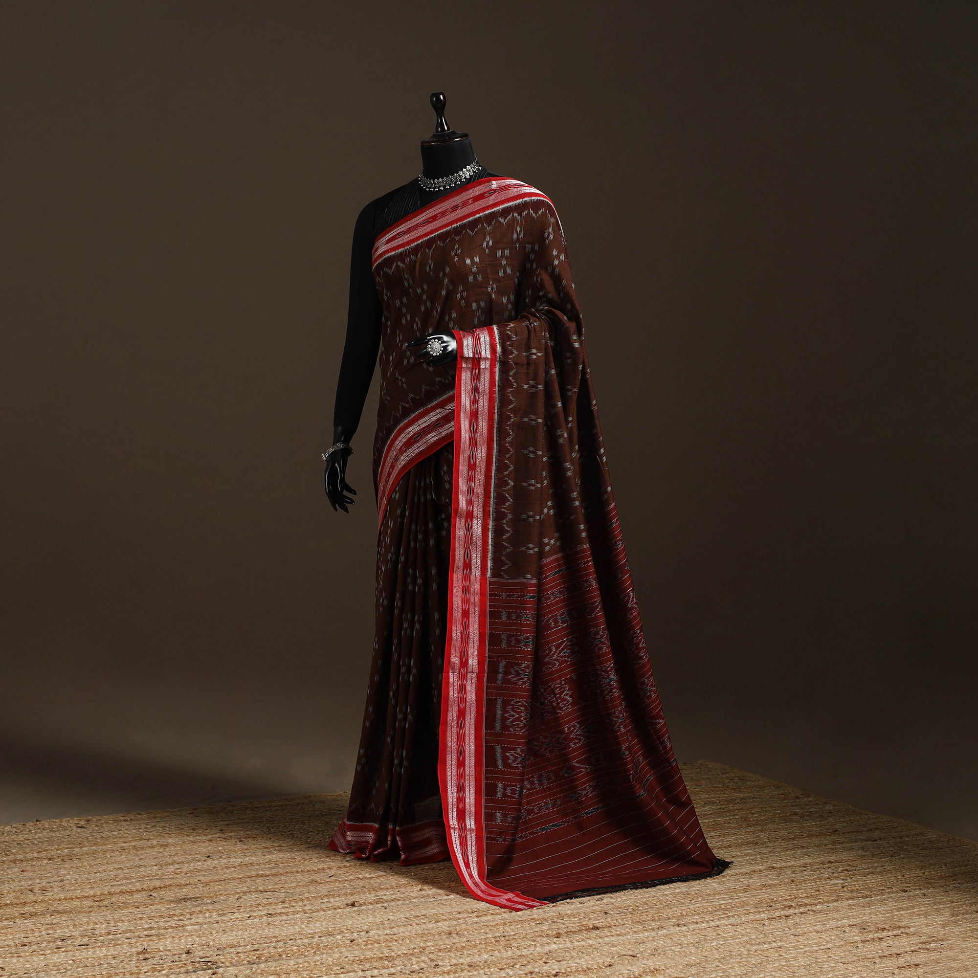 Brown - Ikat Handloom Cotton Sambalpuri Saree 09