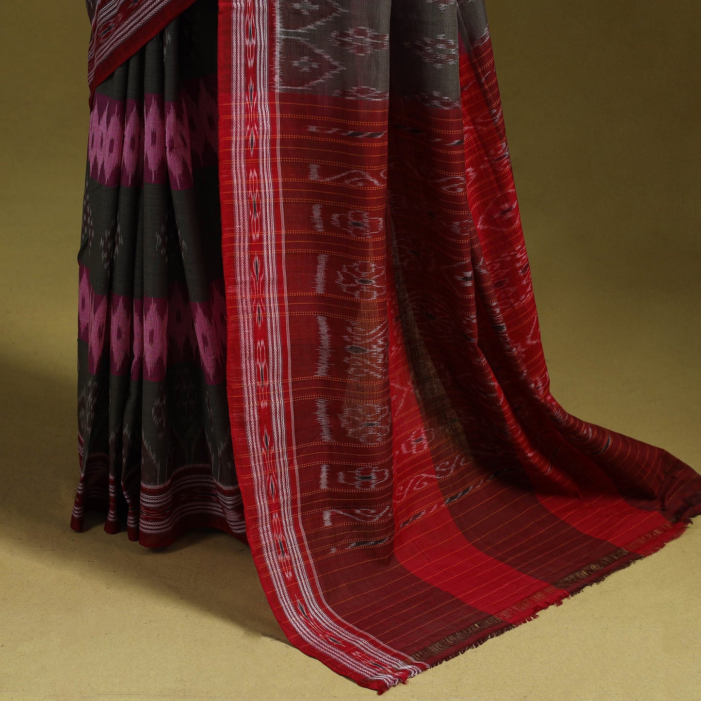 Brown - ikat handloom pure cotton sambalpuri saree 07