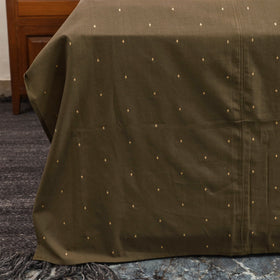 Brown Jacquard with Ajrakh Modal Silk Patch Cotton Bedsheet Set