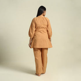  Brown Jacquard Cotton Top & Pyjama Night Suit Set