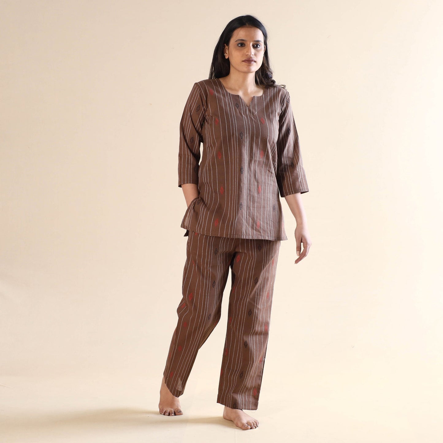 Buy Jacquard Cotton Top & Pyjama Night Suit Set Online at iTokri.com