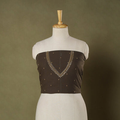 Brown - jacquard hand embroidery cotton blouse piece 12