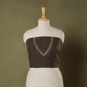 Brown - jacquard hand embroidery cotton blouse piece 12