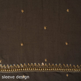 Brown - jacquard hand embroidery cotton blouse piece 12