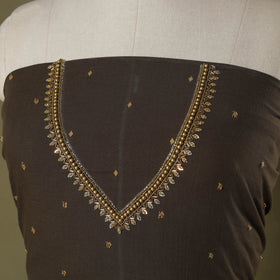 Brown - jacquard hand embroidery cotton blouse piece 12