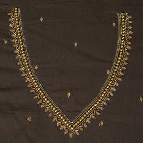 Brown - jacquard hand embroidery cotton blouse piece 12