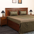 Brown Jacquard with Ajrakh Modal Silk Patch Cotton Bedsheet Set