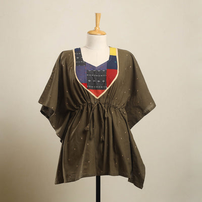 Buy Brown Jacquard Mosaic Fusion Cotton Kaftan