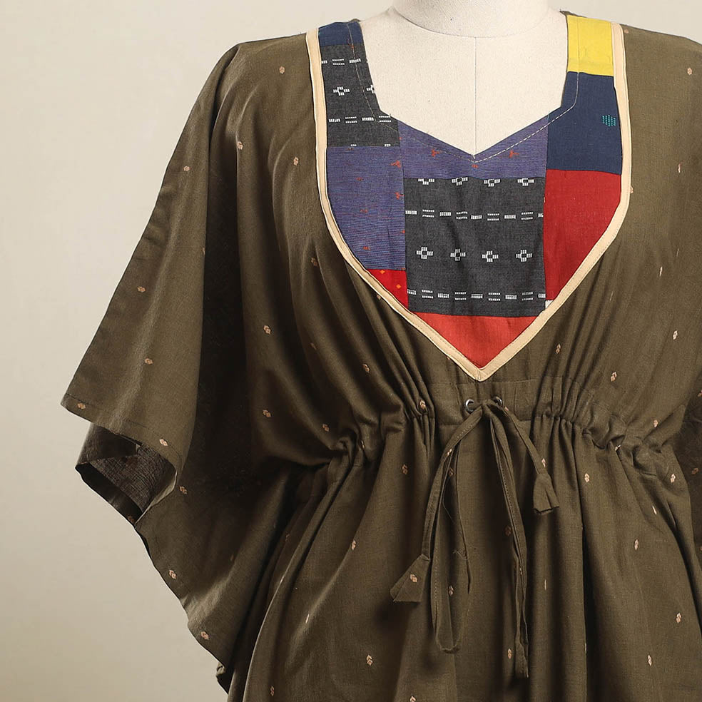 Buy Brown Jacquard Mosaic Fusion Cotton Kaftan