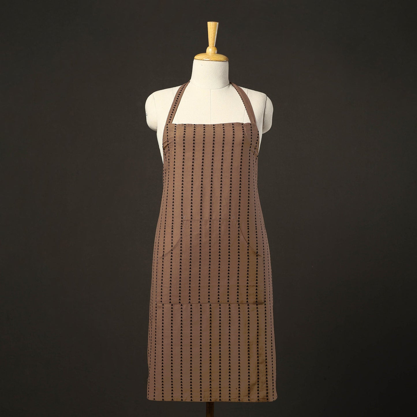 Brown - jacquard weave cotton apron with pocket 07