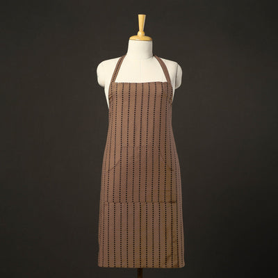 Brown - jacquard weave cotton apron with pocket 07