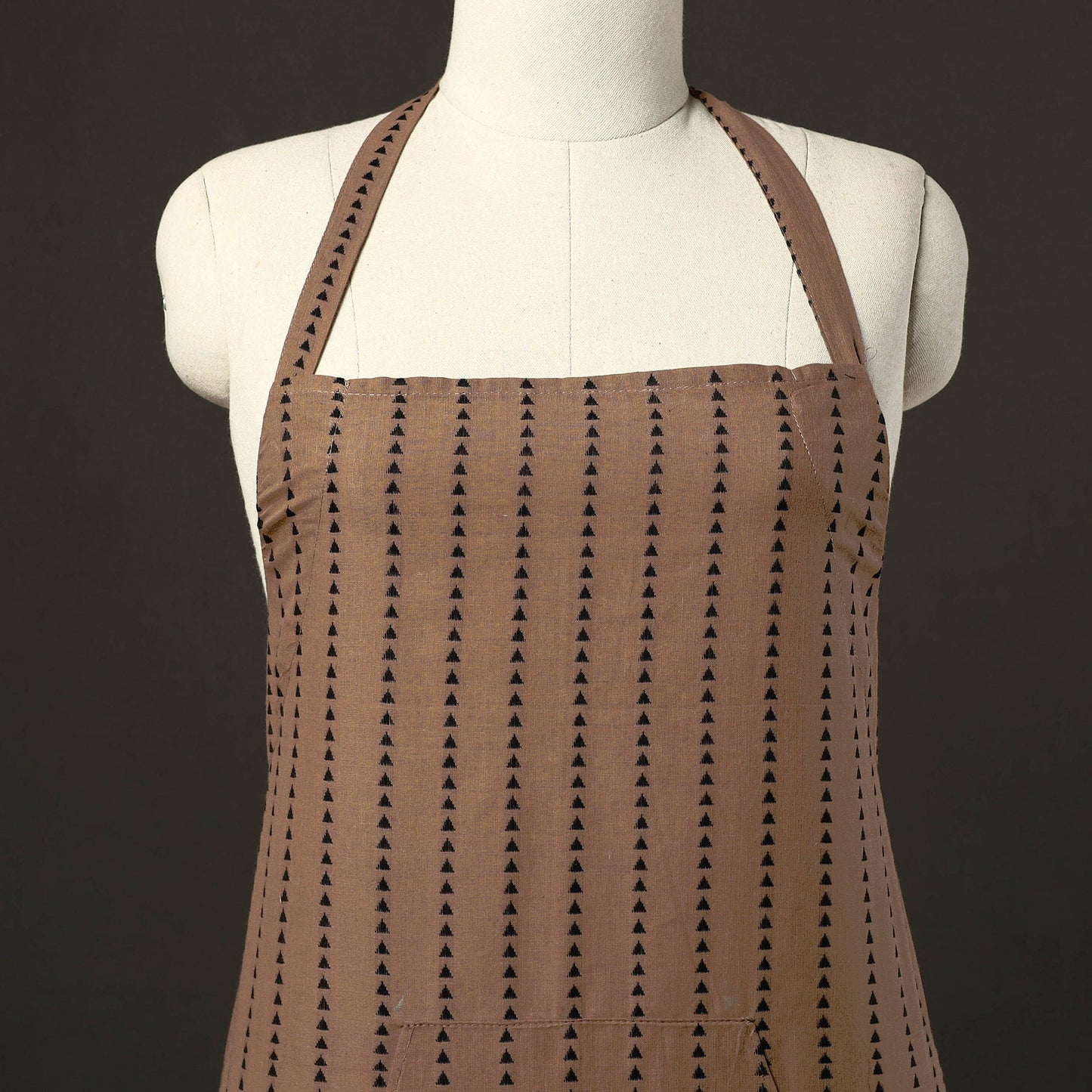 Brown - jacquard weave cotton apron with pocket 07
