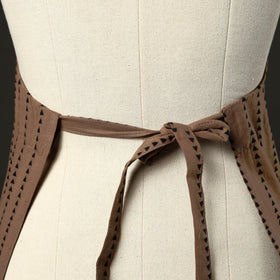 Brown - jacquard weave cotton apron with pocket 07