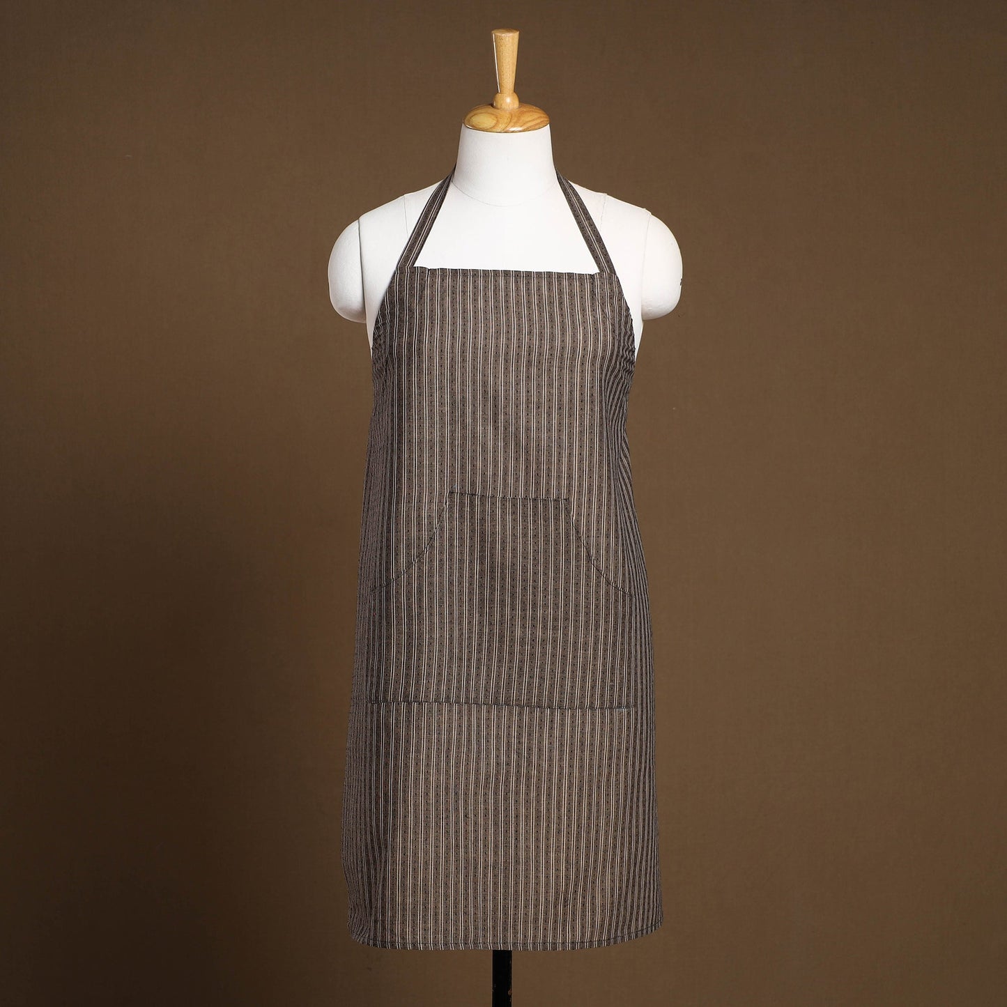 Brown Jacquard Weave Cotton Apron with Pocket
