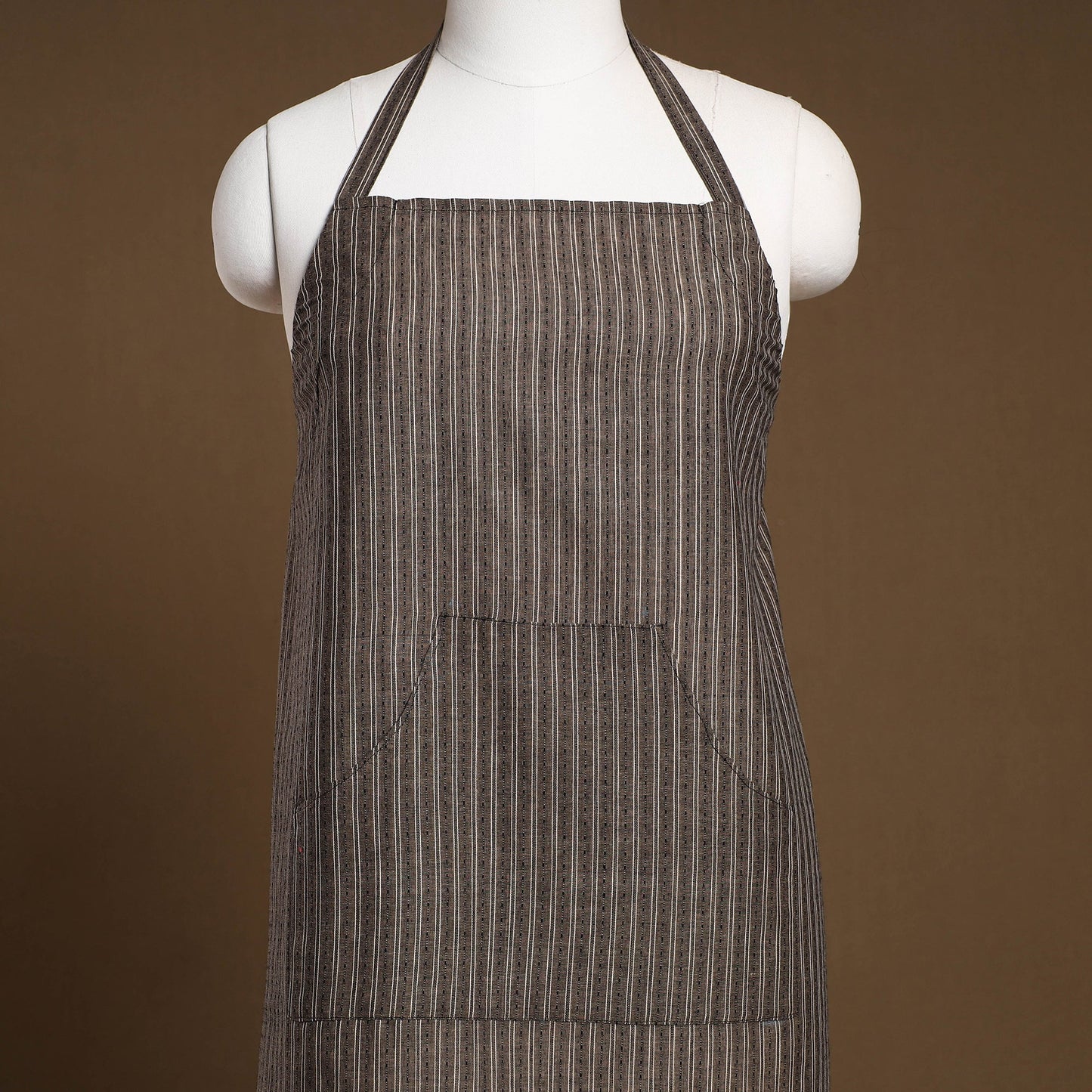 Brown Jacquard Weave Cotton Apron with Pocket