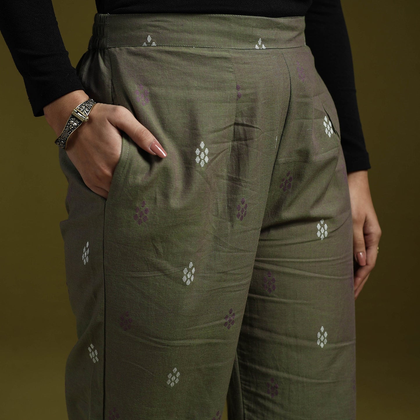 Jacquard weave cotton elasticated pant 15 - handcrafted