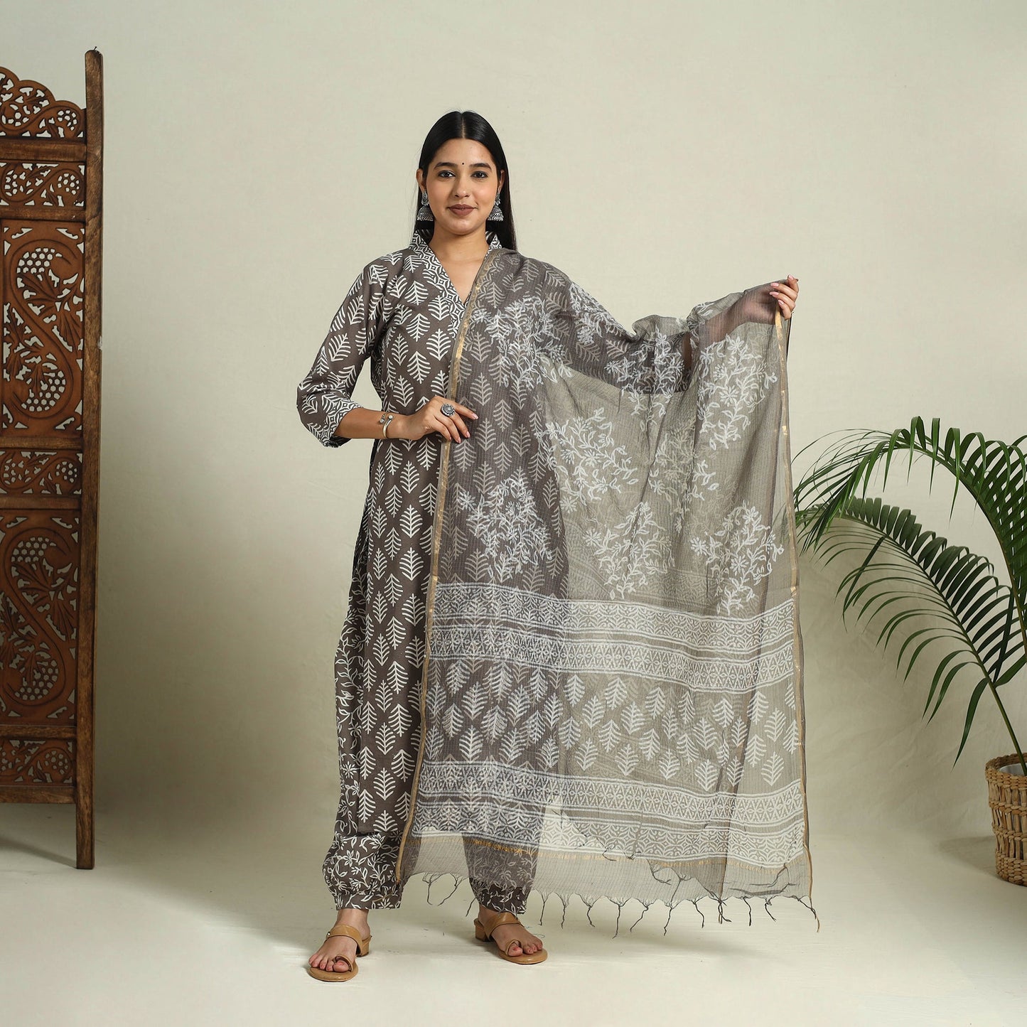 Buy Brown Jaipur Print Cotton Kurta Set