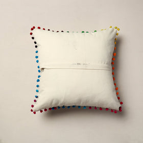 Brown Jaipur Block Printed Cotton Cushion Cover with Pom-Pom