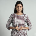 Brown Jaipur Screen Printed Patchwork Cotton Long Kurta