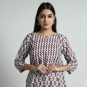 Brown Jaipur Screen Printed Patchwork Cotton Long Kurta