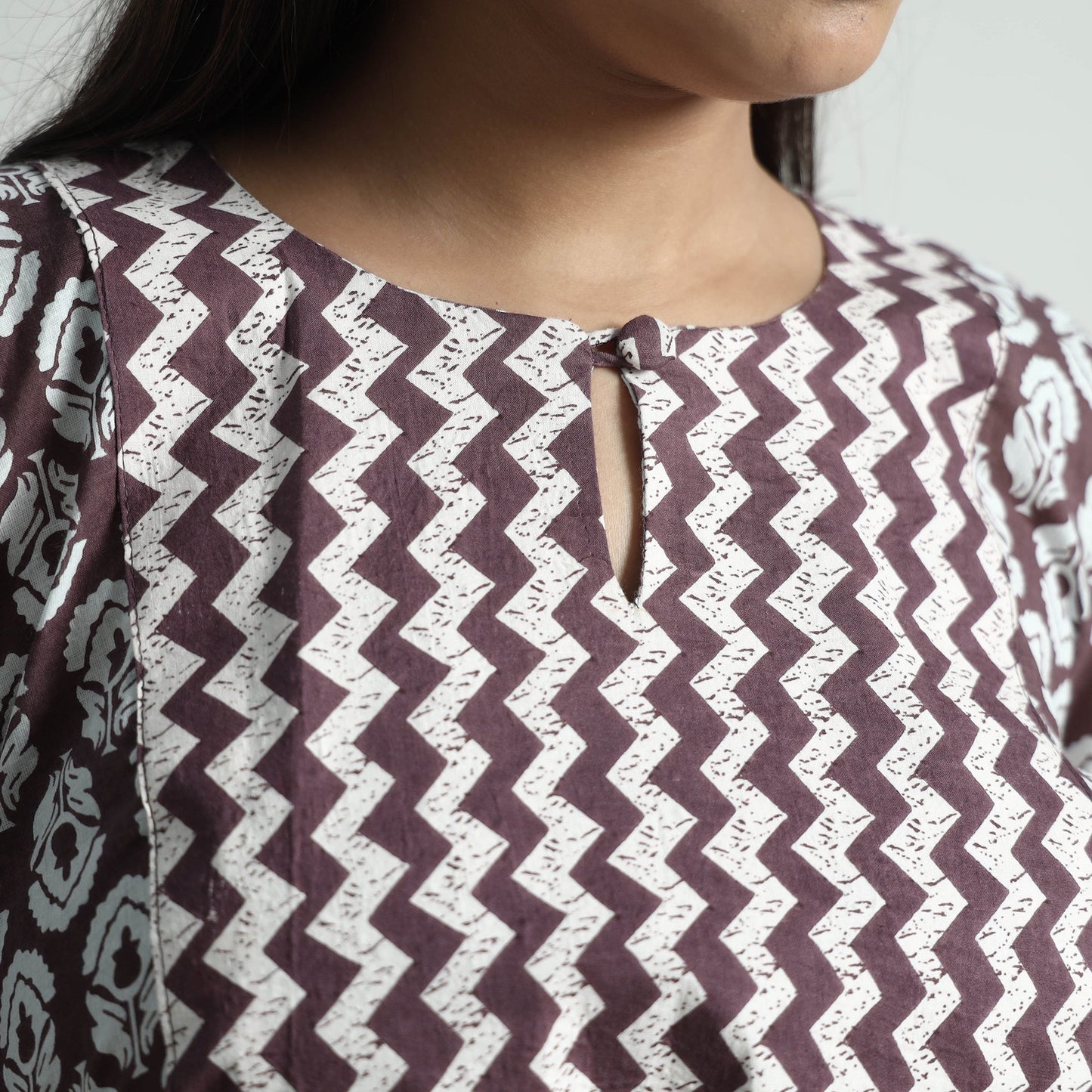 Brown Jaipur Screen Printed Patchwork Cotton Long Kurta