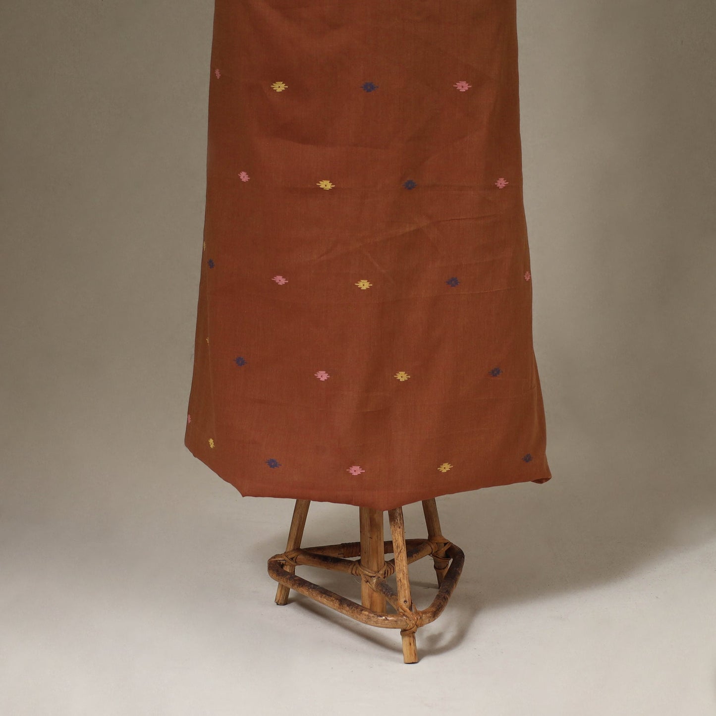 Brown Jamdani Cotton Dress Material with Jewellery Set