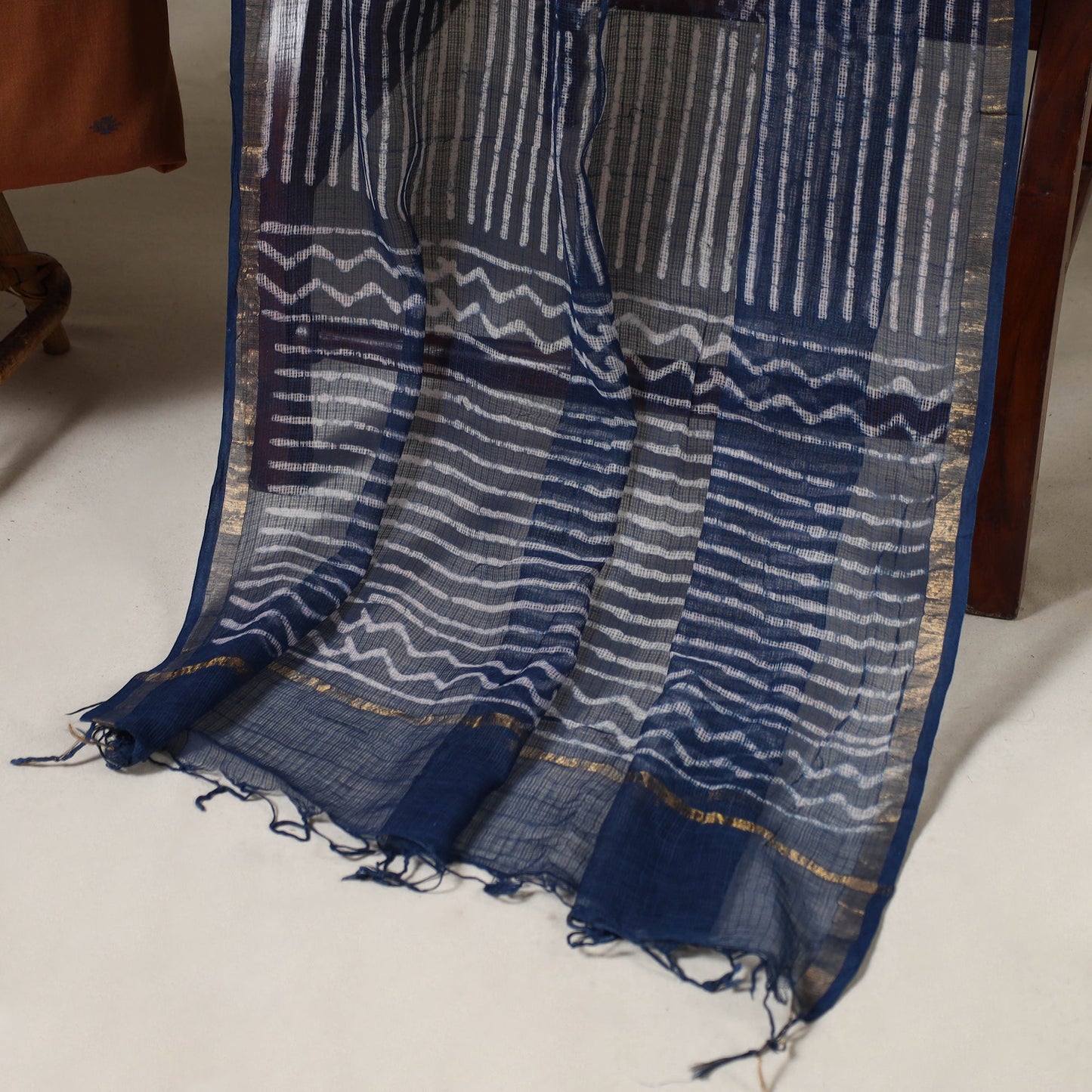 Brown Jamdani Cotton Dress Material with Jewellery Set