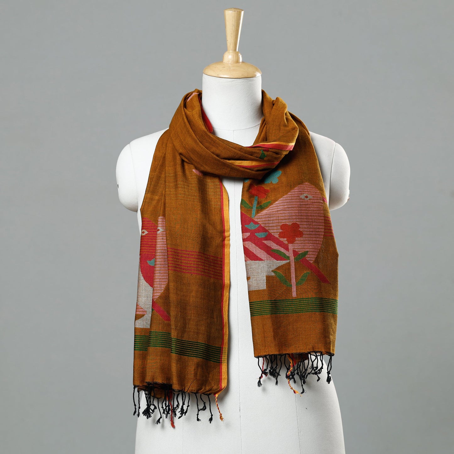  Jamdani Handloom Cotton Stole with Tassels 