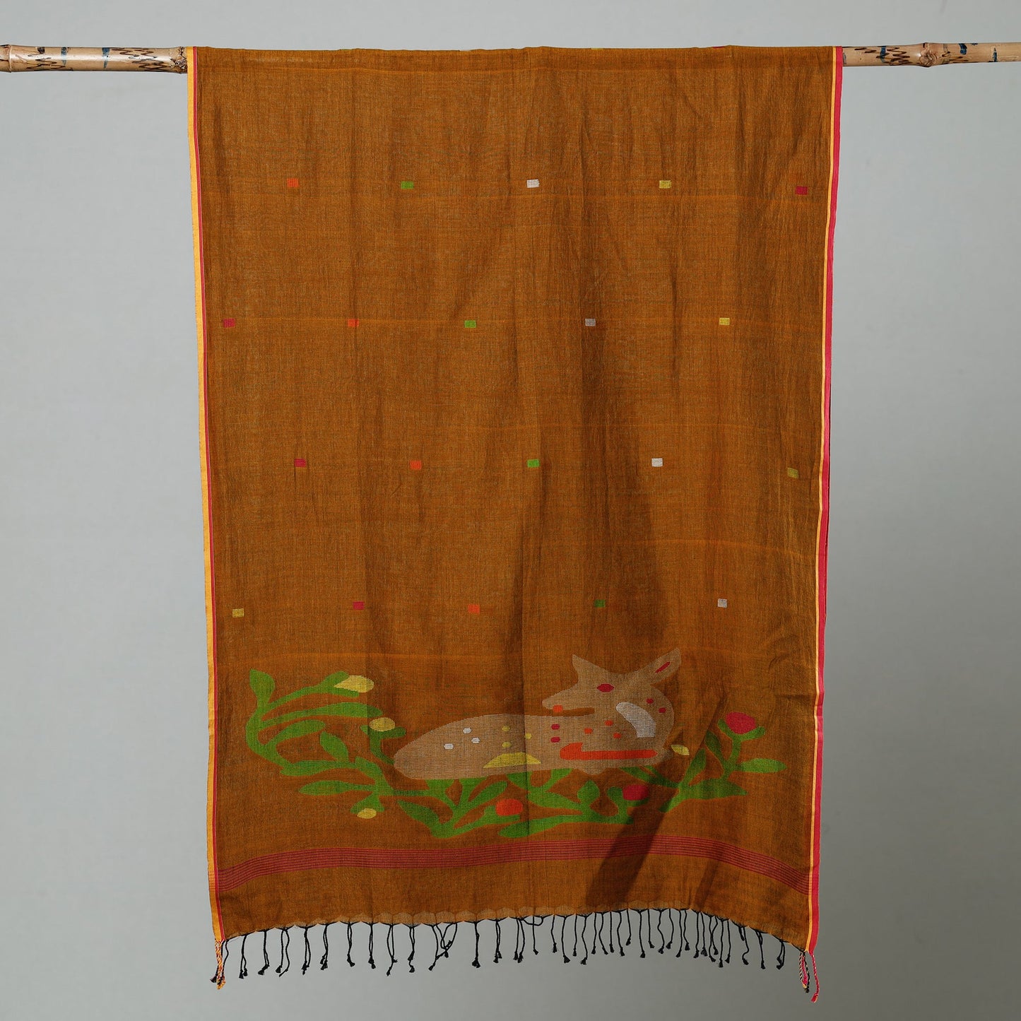  Jamdani Handloom Cotton Stole with Tassels 
