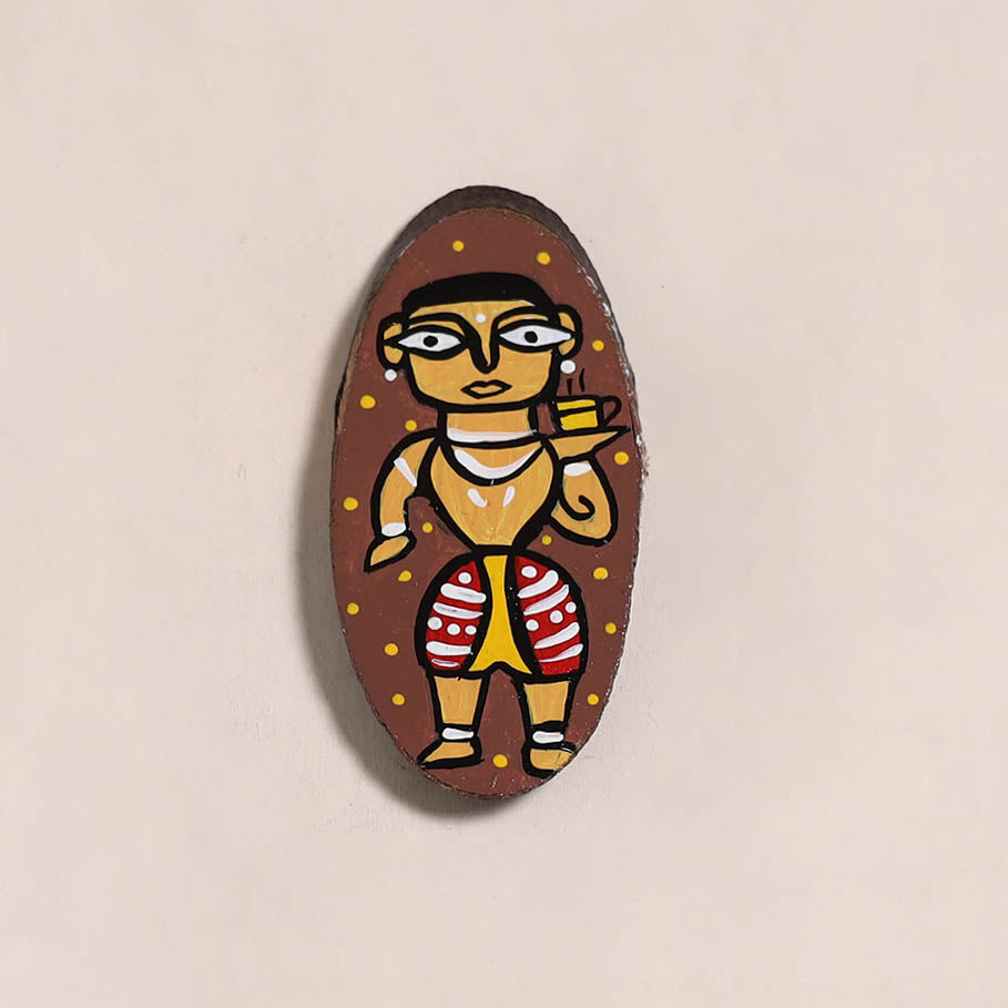 Jamini roy handpainted wooden fridge magnet 07 - handcrafted