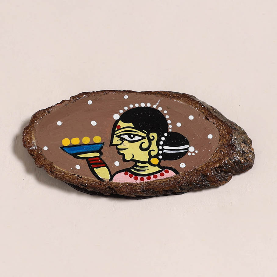 Jamini roy handpainted wooden fridge magnet 23 - handcrafted