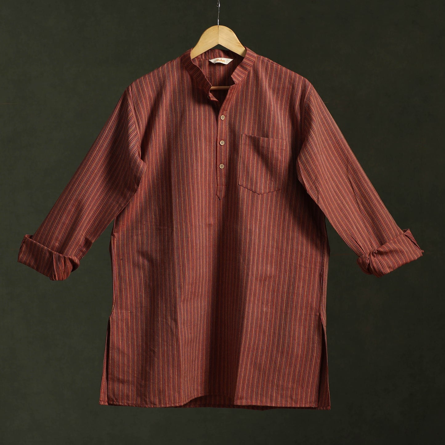Jhiri handloom cotton short kurta for men 13 - handcrafted